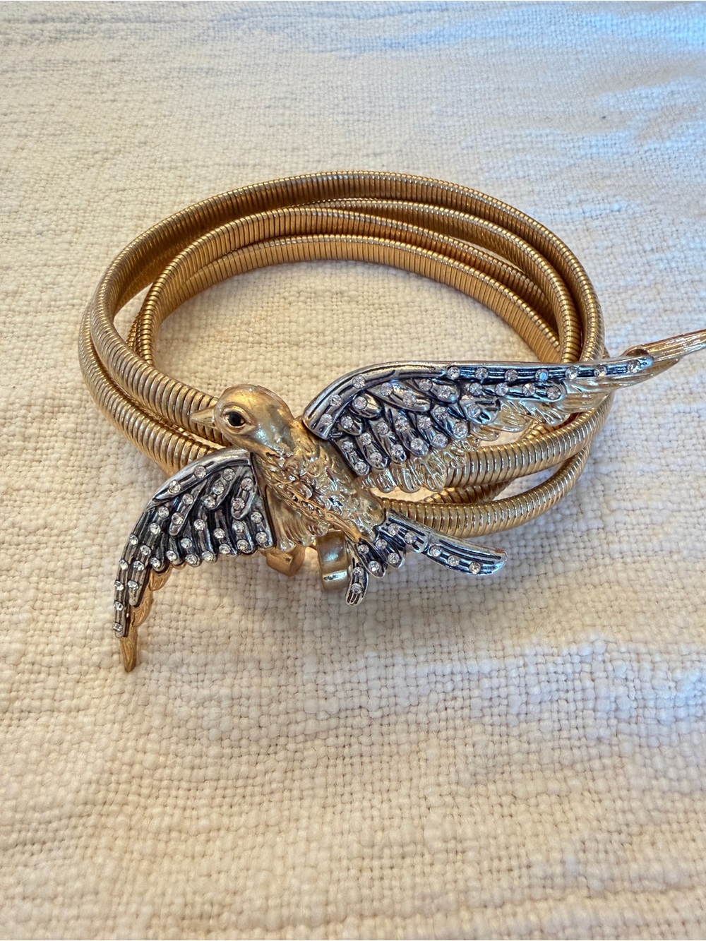 Zara Gold Coiled Wrap Belt Bird Rhinestone Buckle Statement OS